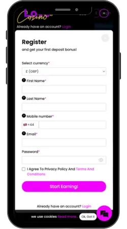 Love Casino Interface Register
