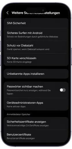 Android Sicherheitseinstellungen