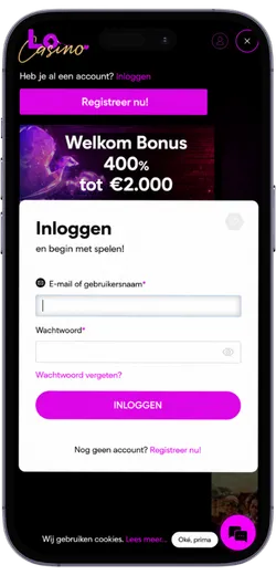 Love Casino inlogscherm